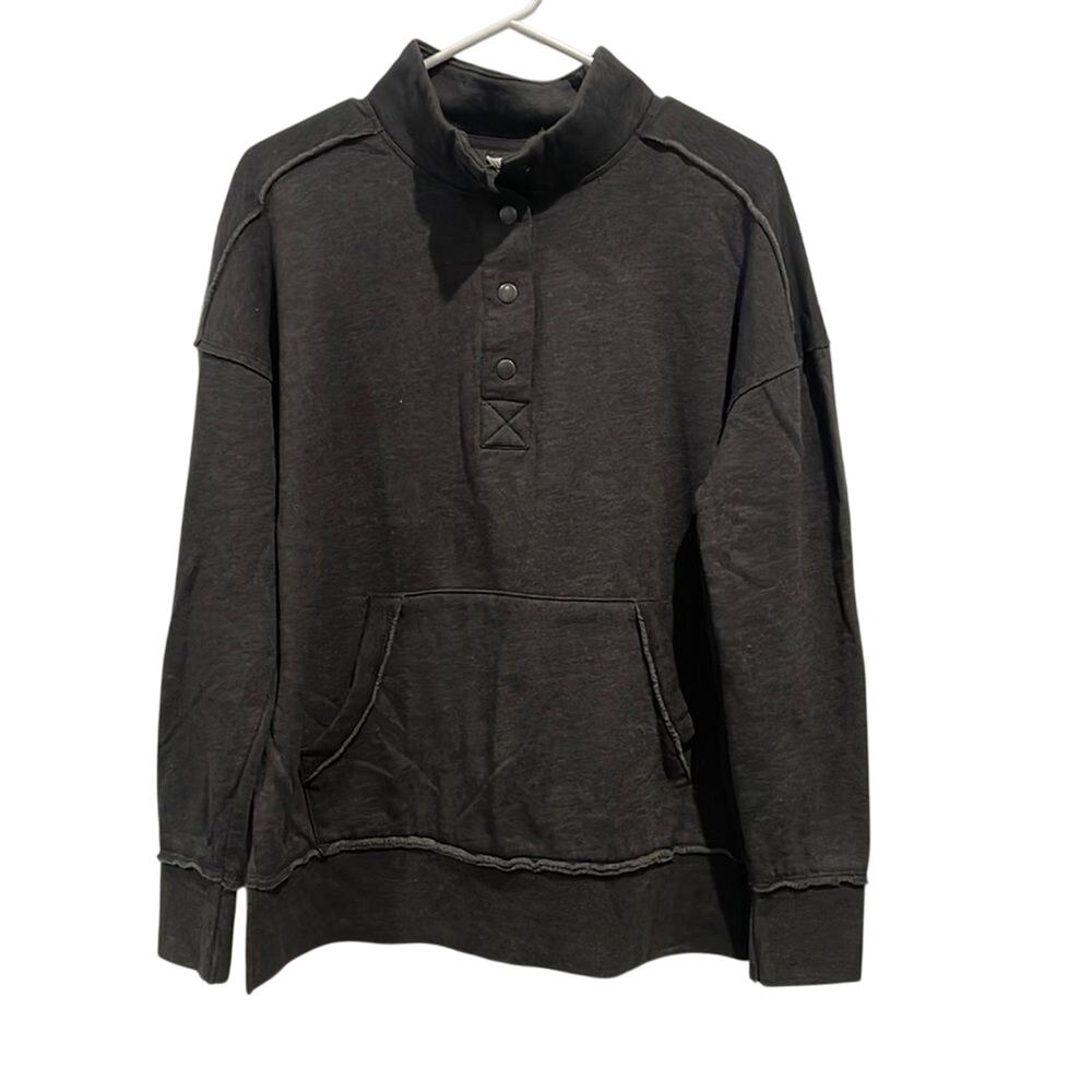Maurices Black Half Button Up Sweatshirt with Front Kangaroo Pocket | Size Small